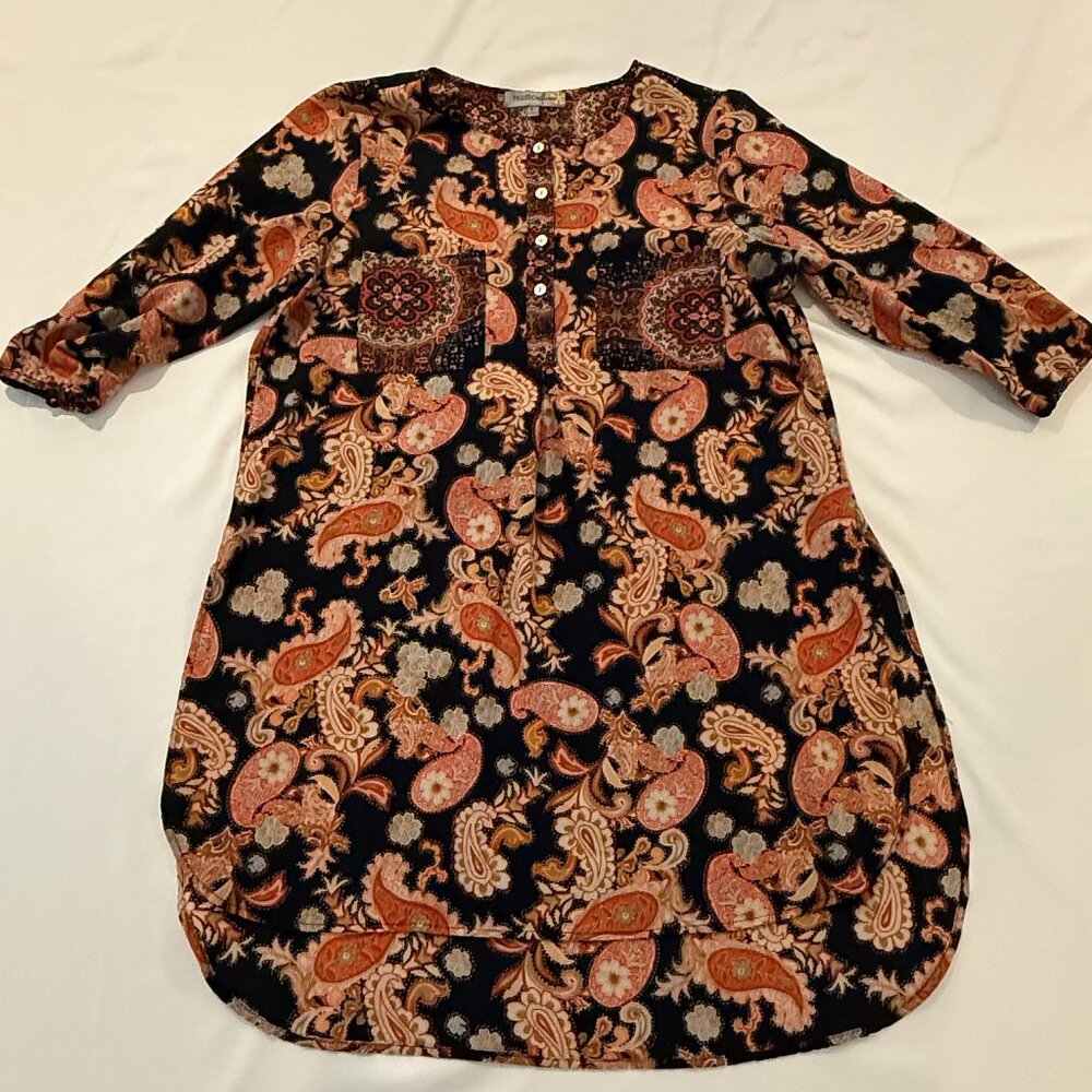Figueroa & Flower Floral Paisley 3/4 Button Tunic‎ Blouse Size L